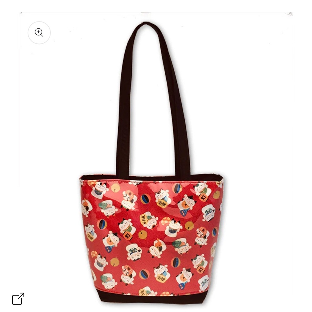 Yancha Red Tote Bag with Cat Print